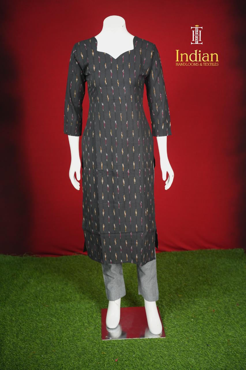 Pure Ikkat Cotton 3 Pc Set- Black &amp; Grey