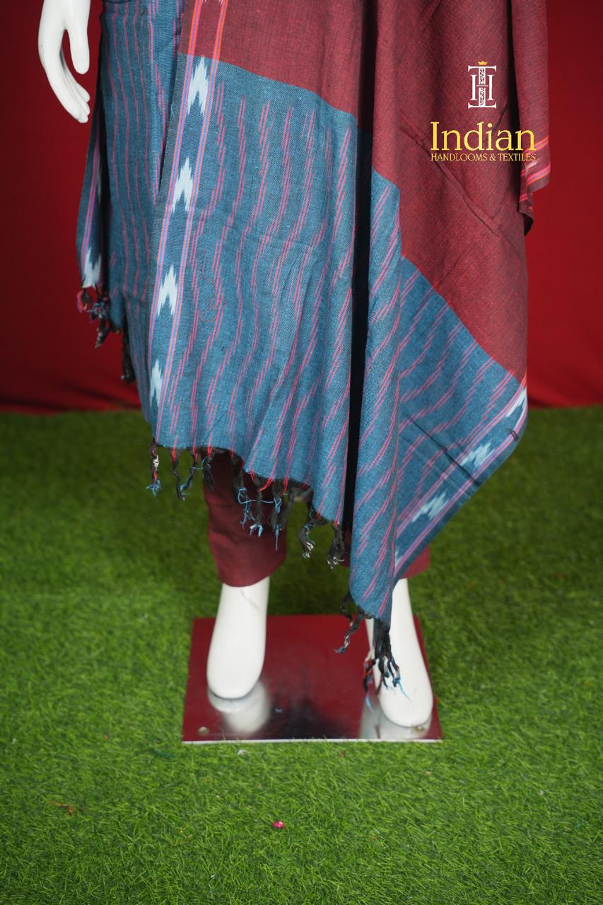 Pure Ikkat Cotton 3 Pc Set- Blue &amp; Maroon