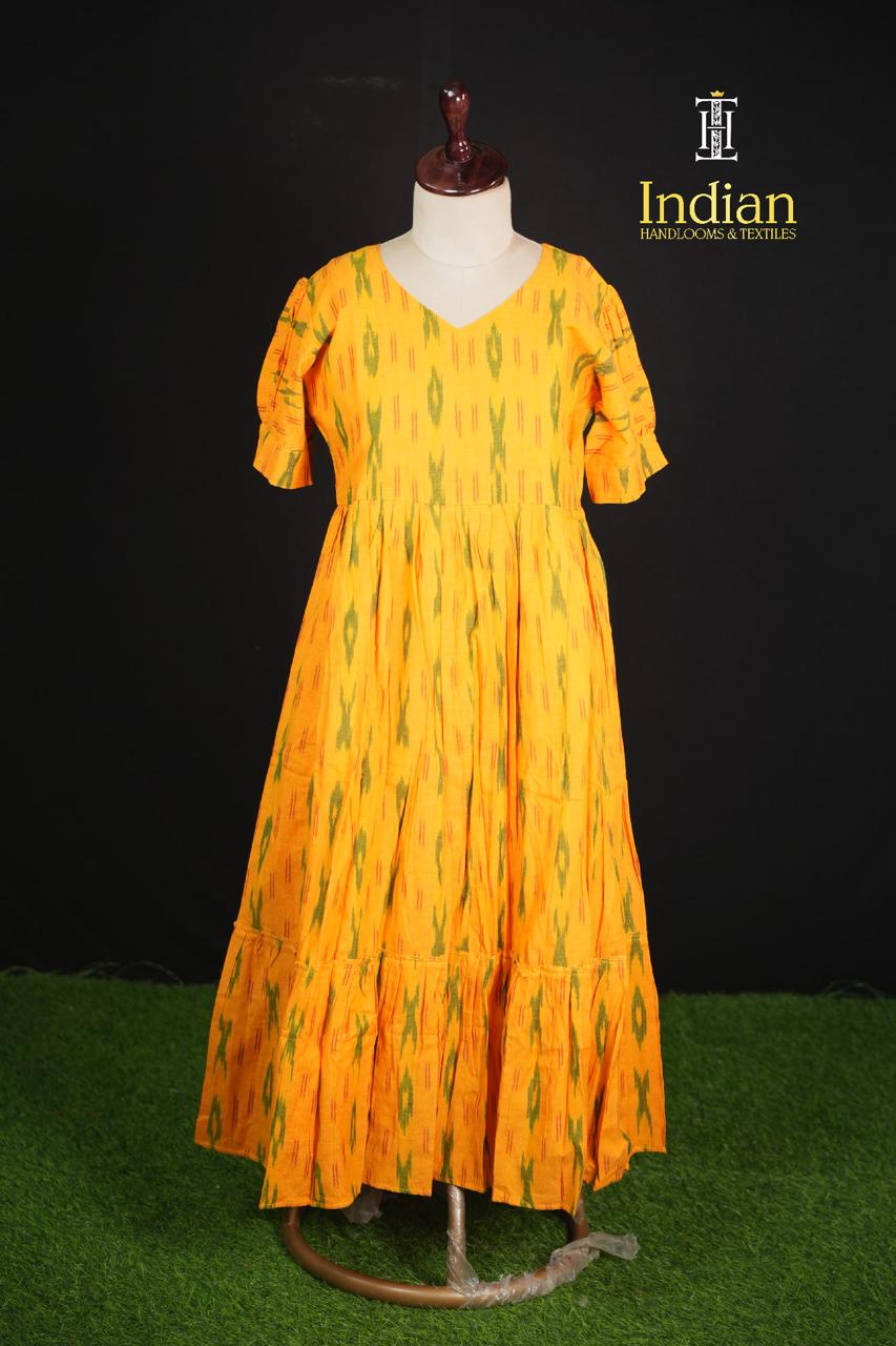 Ikkat cotton frock -Yellow