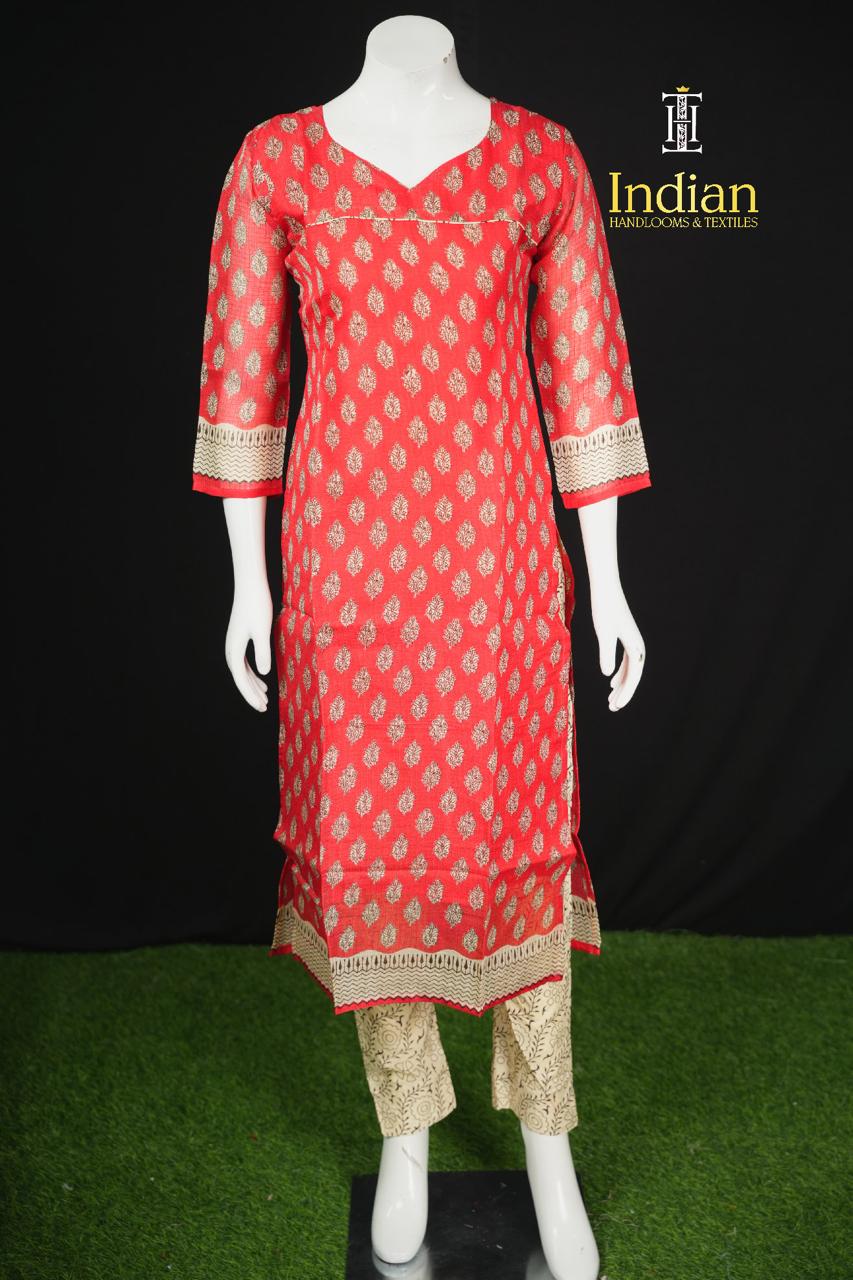 Printed Kota Sets - Red  3