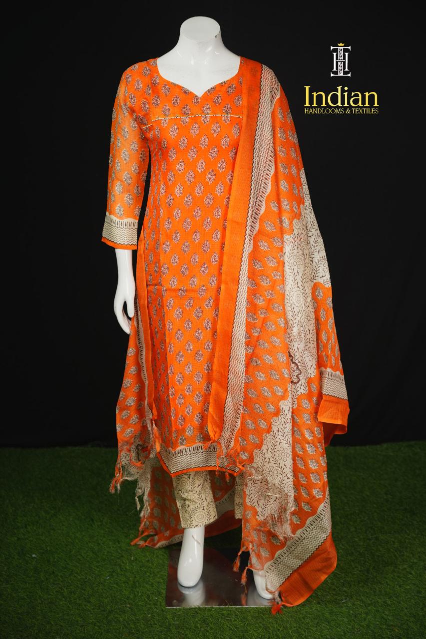Printed Kota Sets - Orange   01245