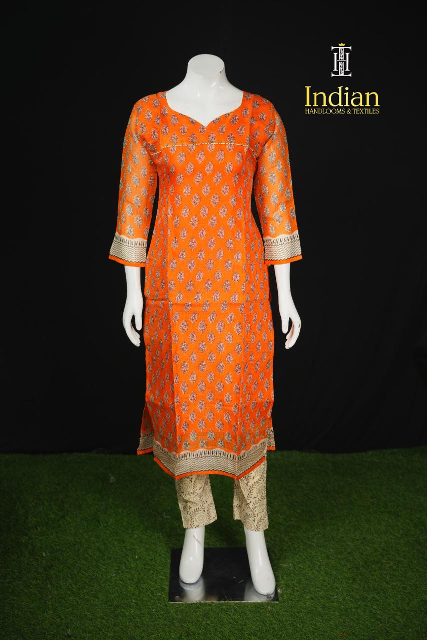 Printed Kota Sets - Orange   01245
