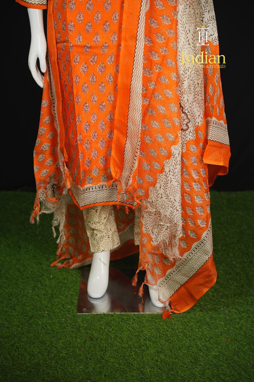 Printed Kota Sets - Orange   01245