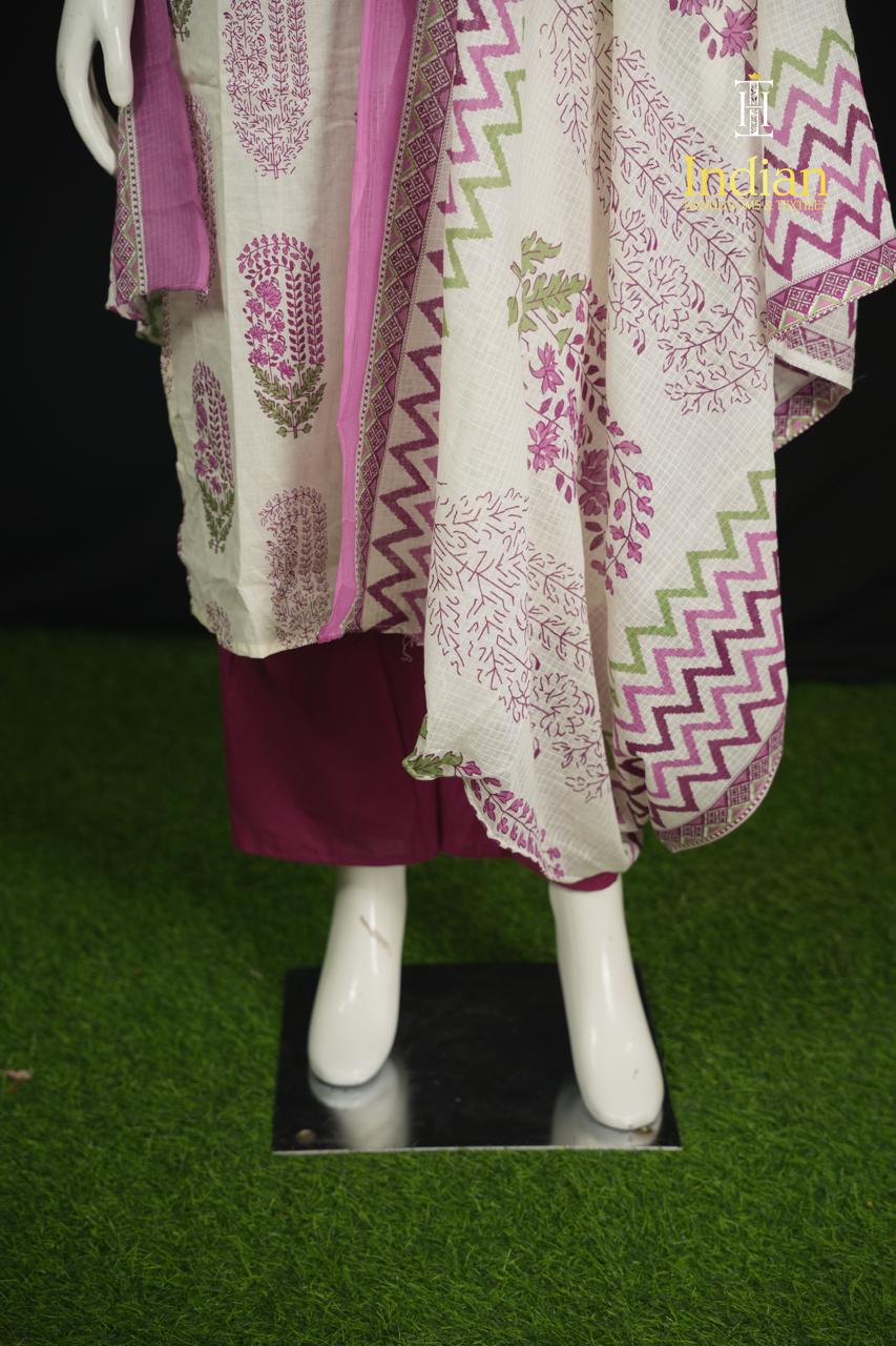 . Jaipuri Cotton Sets - White &amp; Pink