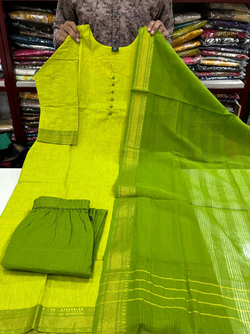 Mangalagiri Cotton Sets- Leight Green
