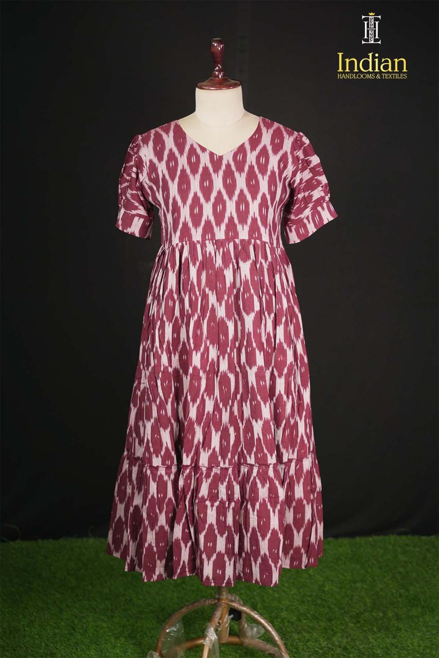 1 Ikkat cotton frock -Maroon