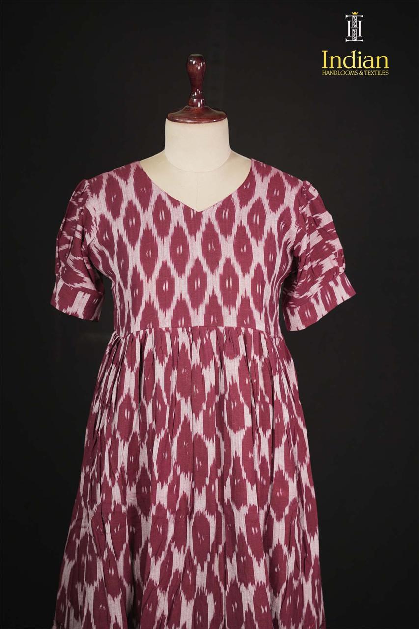 1 Ikkat cotton frock -Maroon