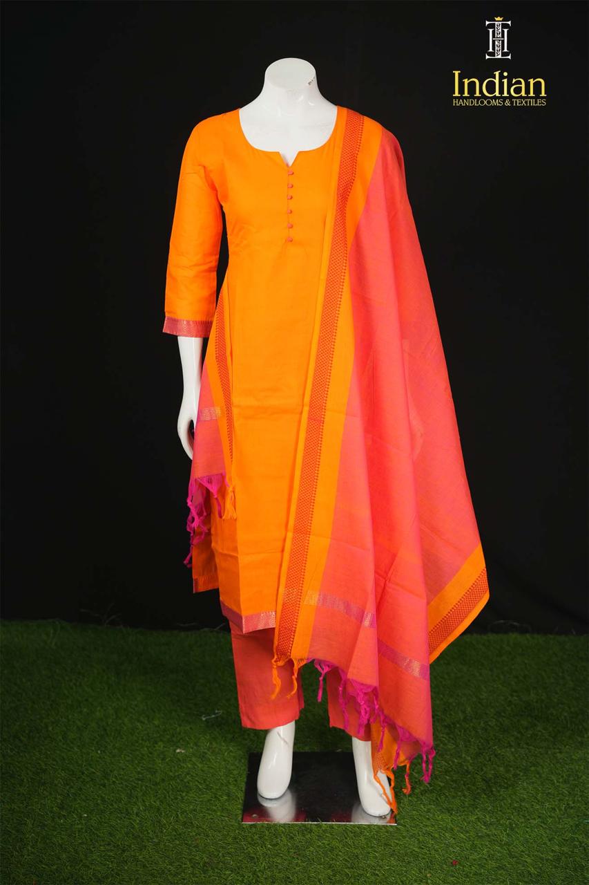 C Mangagiri Cotton Sets - Orange &amp; Peach