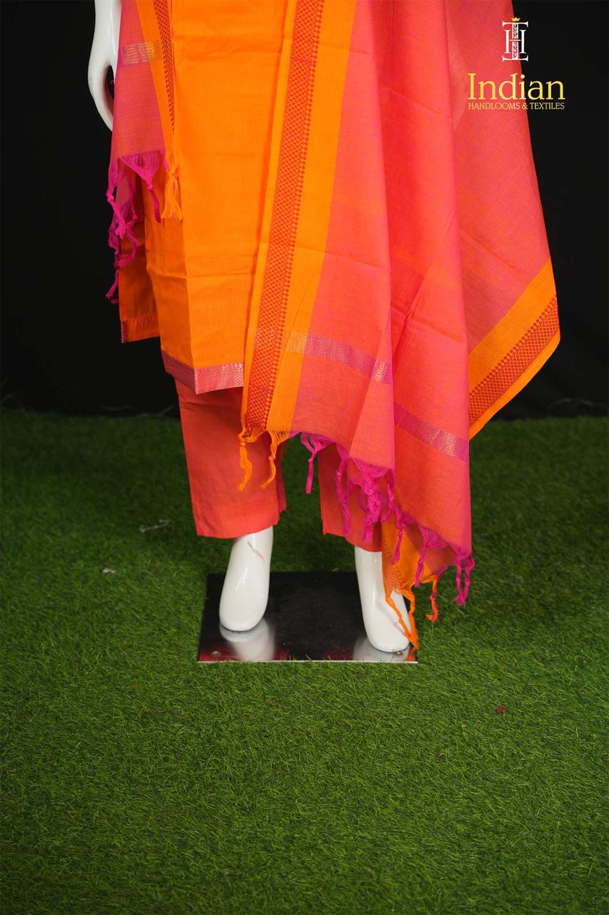 C Mangagiri Cotton Sets - Orange &amp; Peach