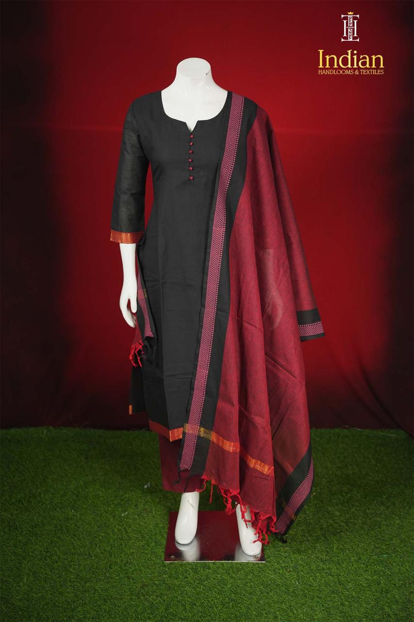 C Mangagiri Cotton Sets - Black &amp; Maroon