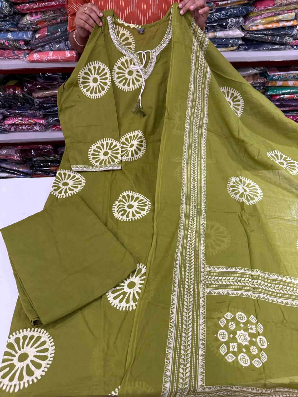 Plus Size Jaipuri Cotton Sets - Green
