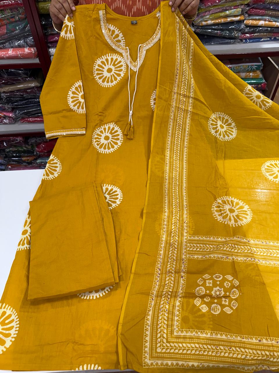 Plus Size Jaipuri Cotton Sets - Yellow