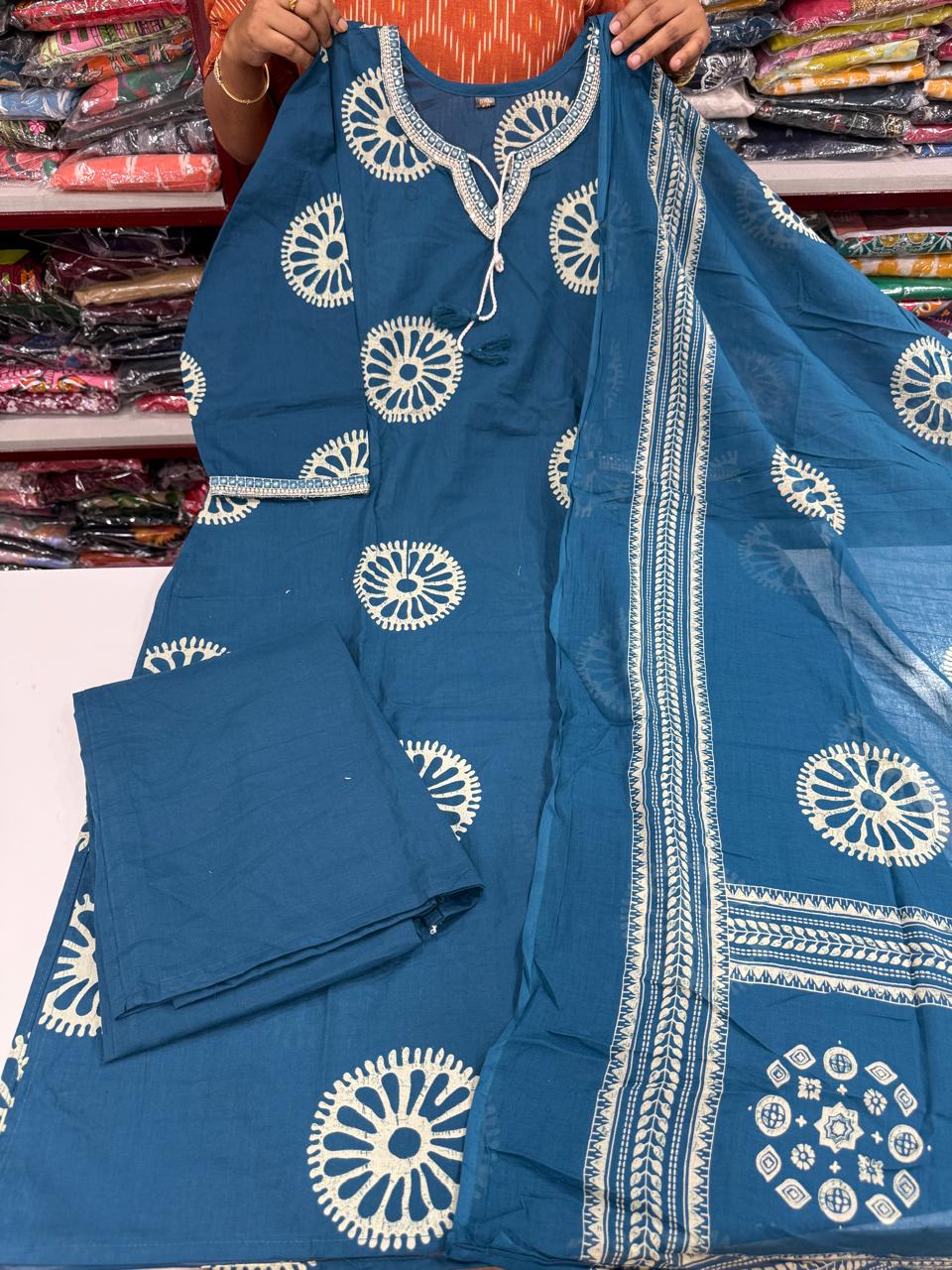 Plus Size Jaipuri Cotton Sets - Blue