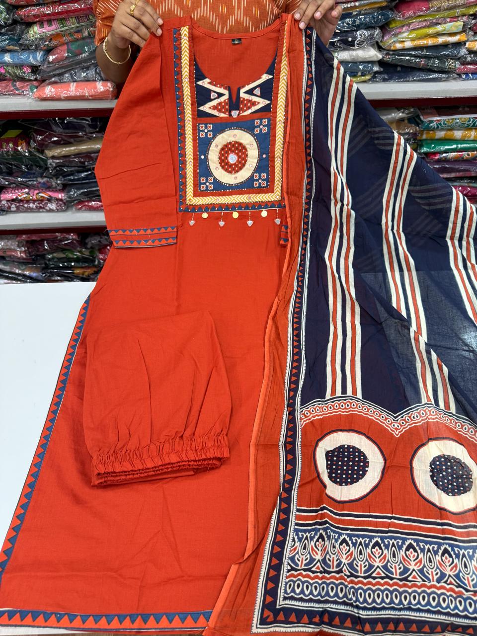 Designer Jaipuri Cotton Sets - Orange