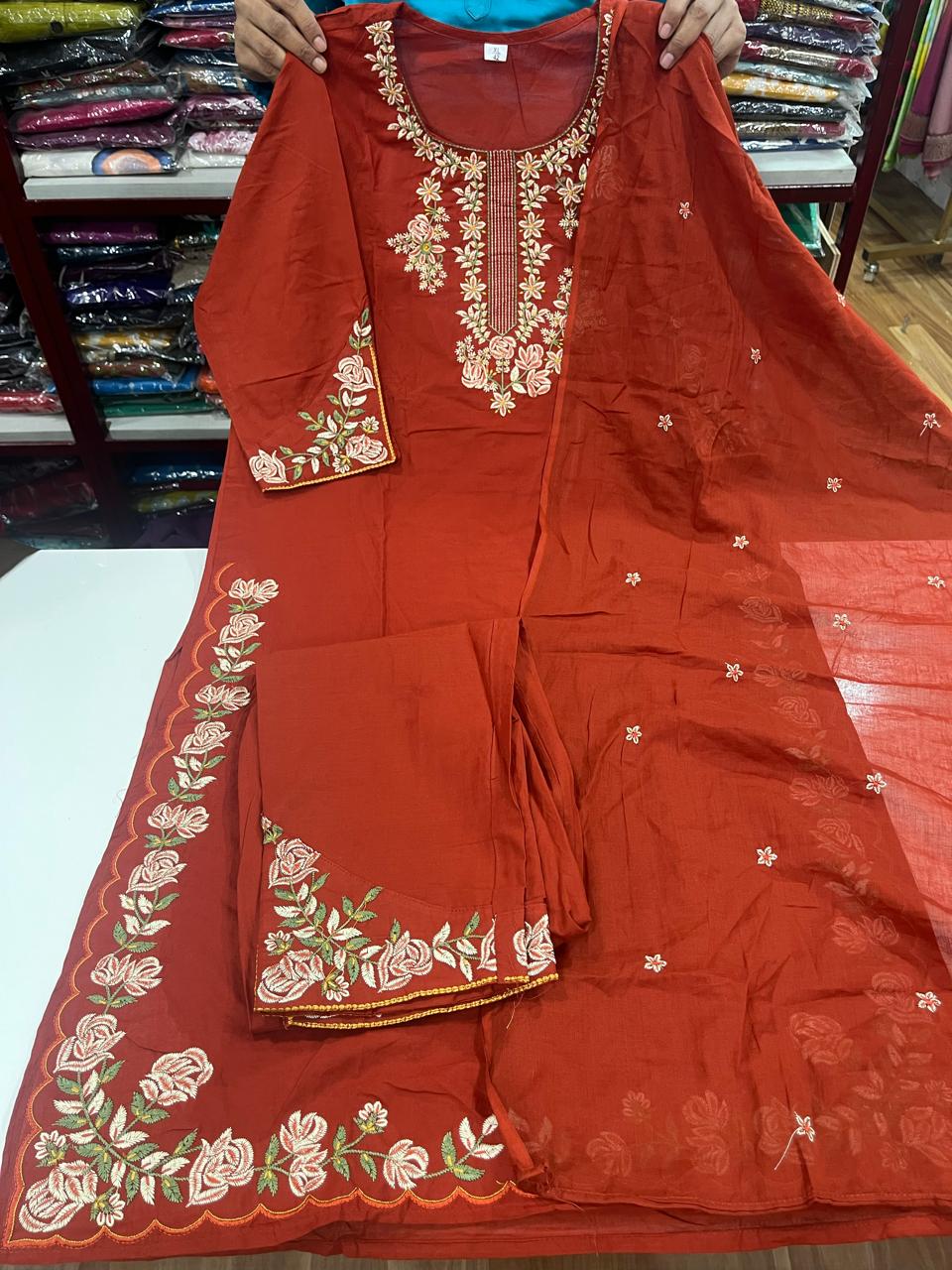 Embroidered Jaipuri Cotton Sets - Green