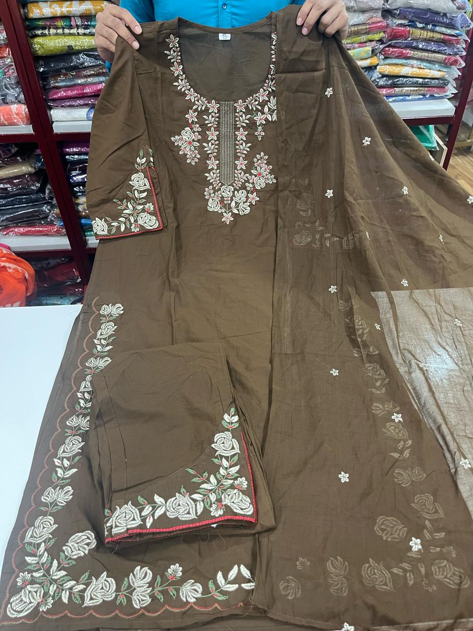 Embroidered Jaipuri Cotton Sets - Green 1