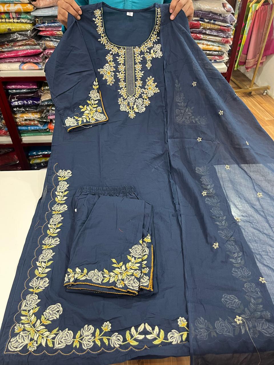 Embroidered Jaipuri Cotton Sets - Blue