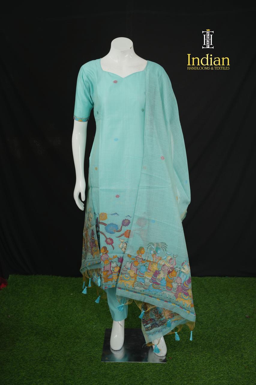 Premium Jamdhani Sets - Sky Blue