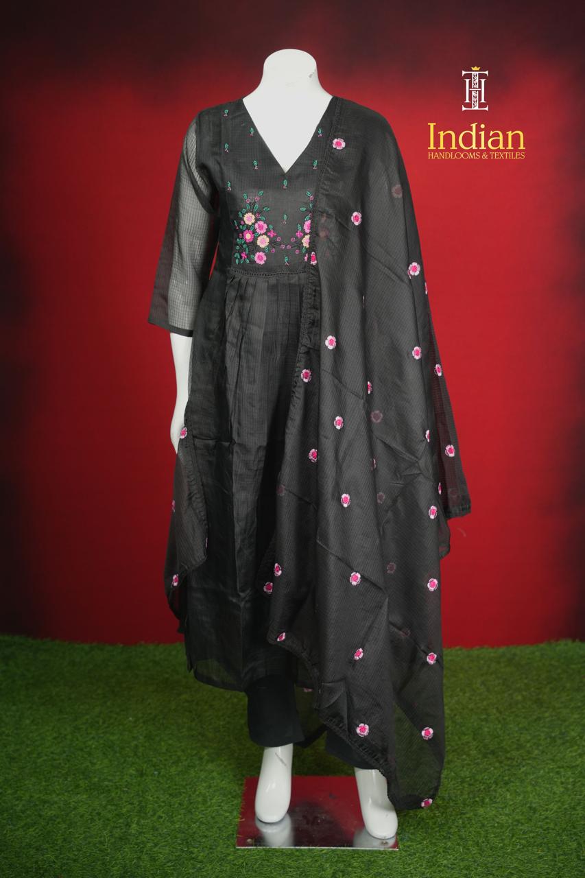 Kota Cotton Aline Cut 3pc Set-Black