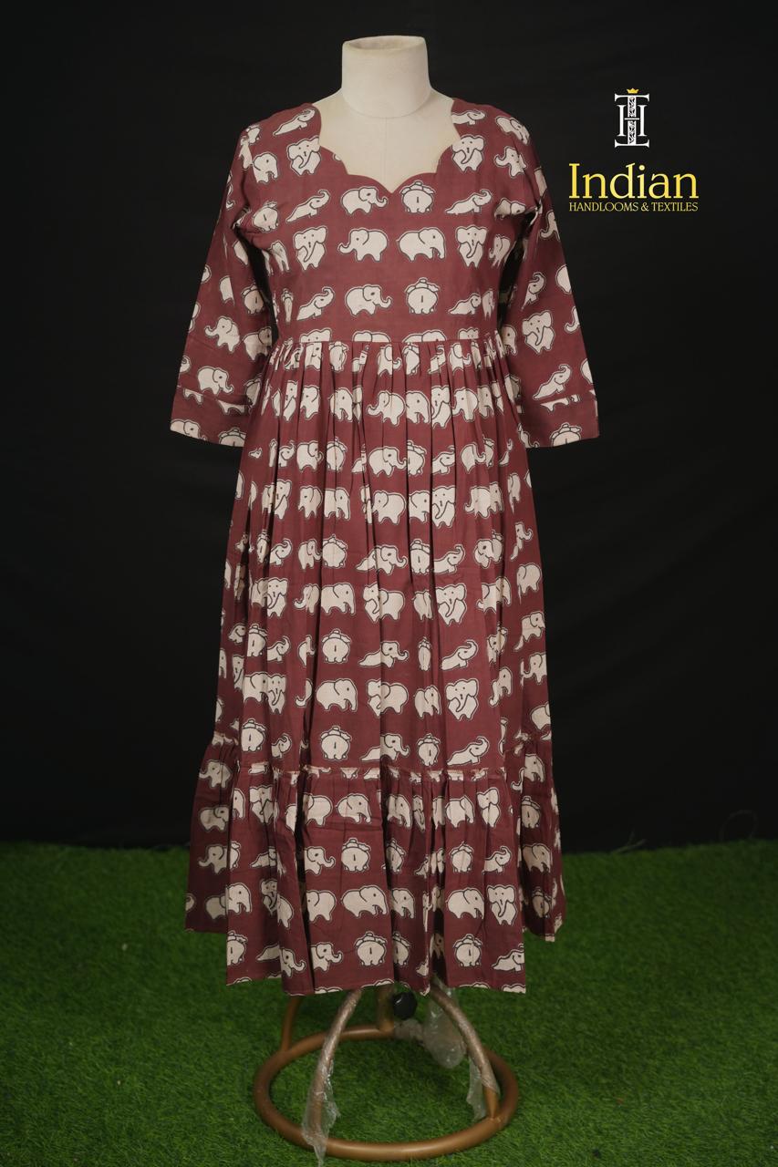E Kalamkari Frocks - Brown