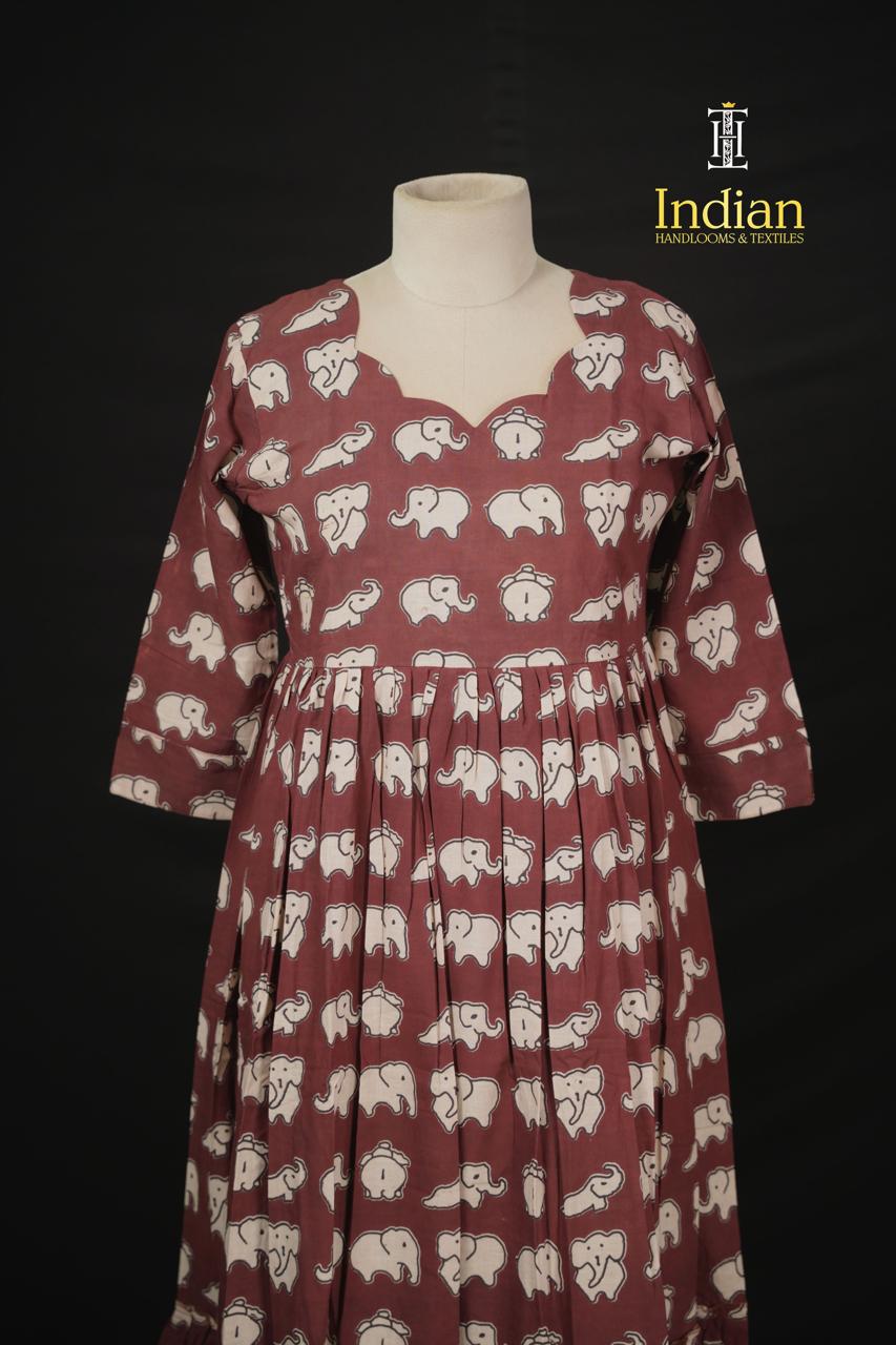E Kalamkari Frocks - Brown