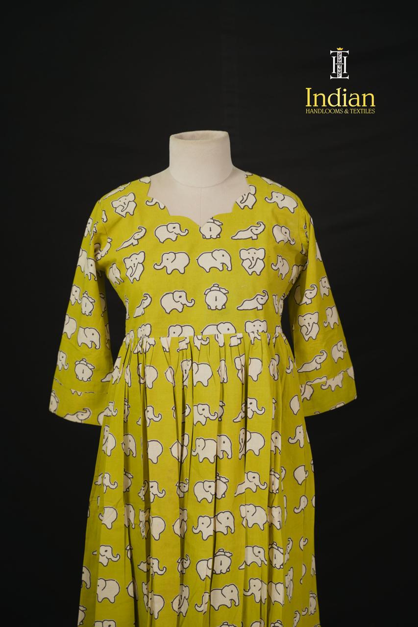 E Kalamkari Frocks - Green