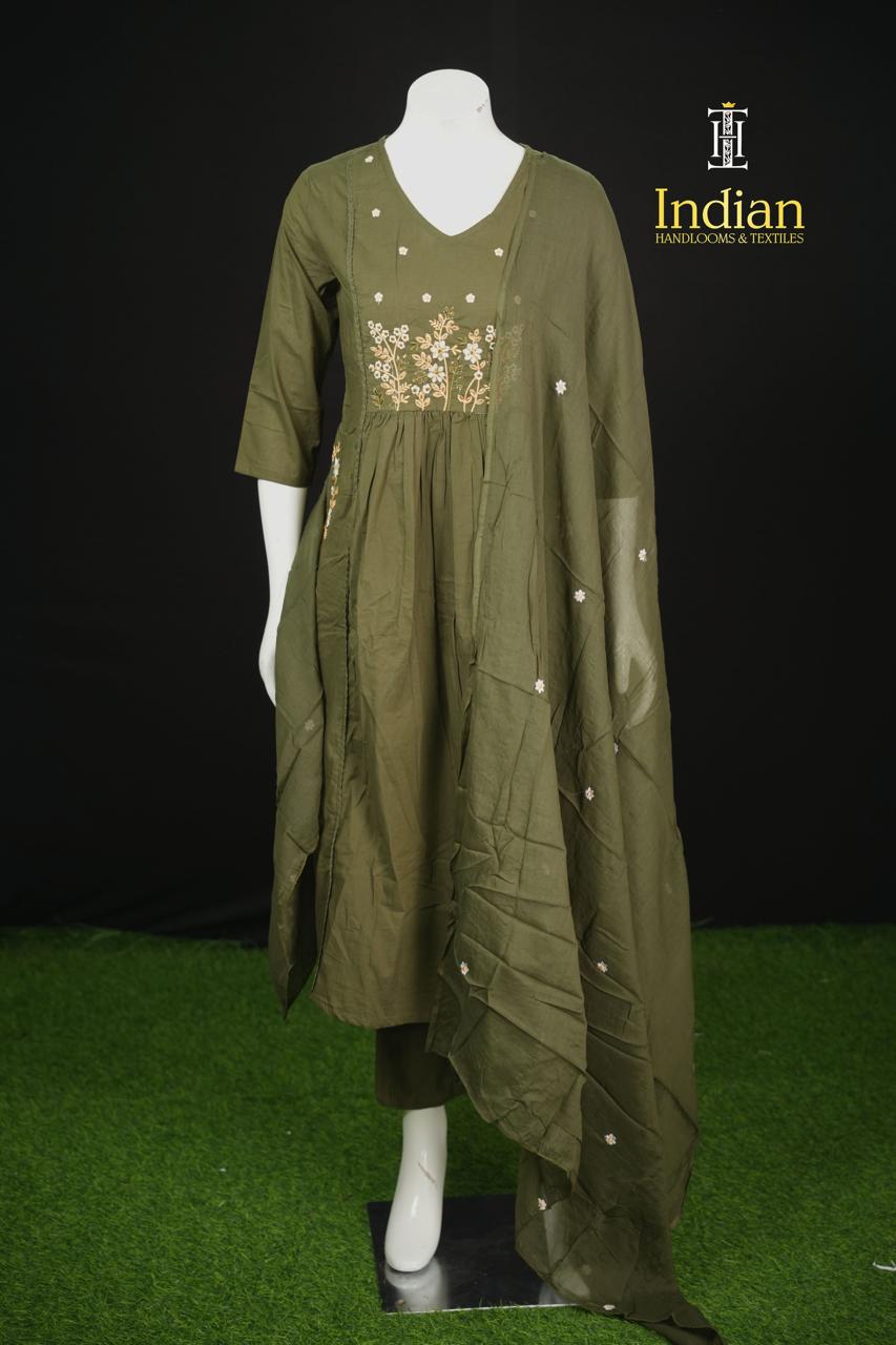 Designer Mul Cotton- Olive Green 6
