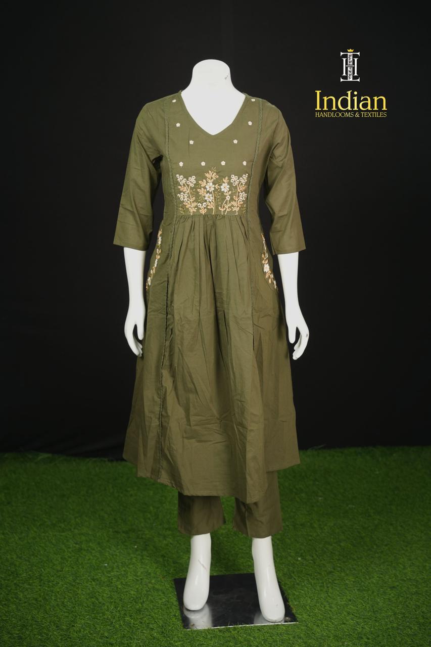 Designer Mul Cotton- Olive Green 6