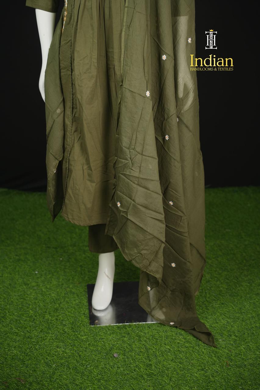 Designer Mul Cotton- Olive Green 6