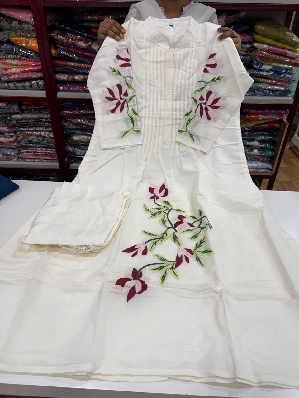 Premium Roman Silk Aline Cut 2pc Set-Half White