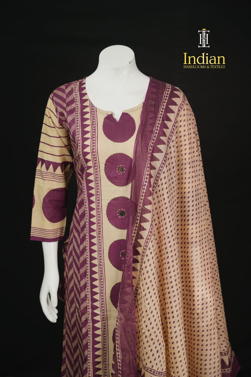 Designer Jaipuri Cotton Sets - Dark Wine