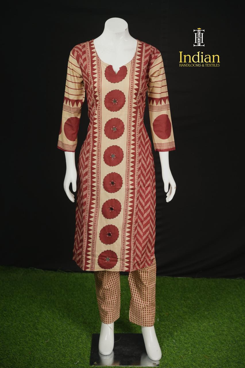 Designer Jaipuri Cotton Sets - Half White &amp; Maroon