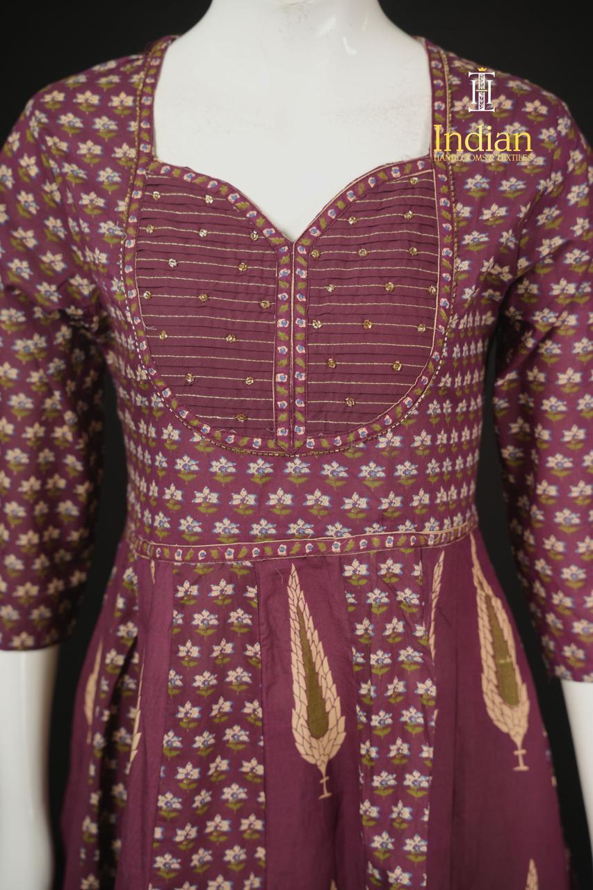 Anarkali Cotton Sets-Dark Maroon