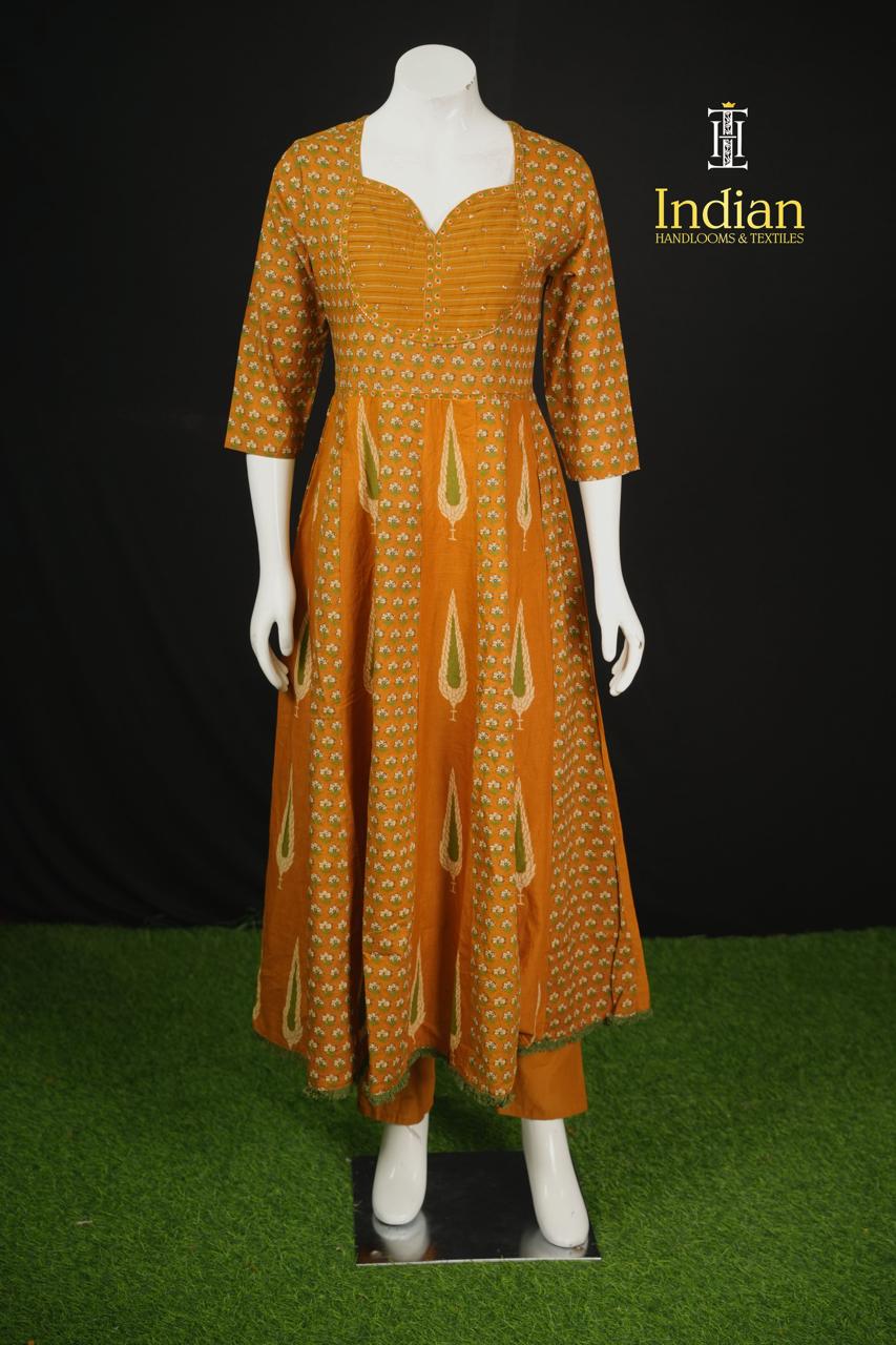 Anarkali Cotton Sets-Mustard Yellow