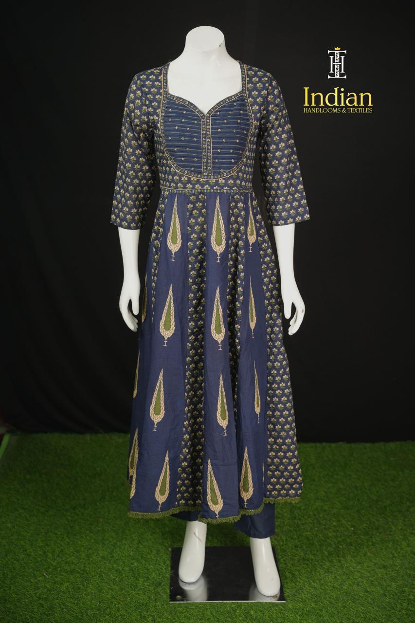 Anarkali Cotton Sets-Blue &amp; Green