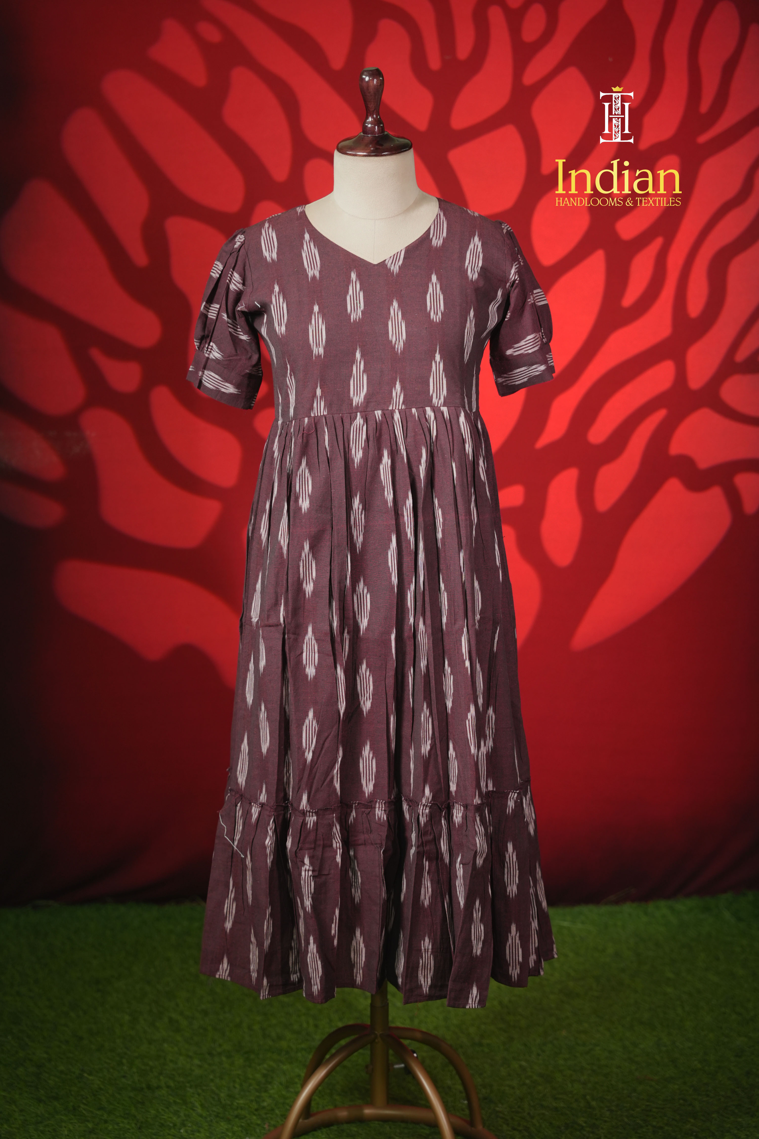 N Ikkath cotton frock- Dark Maroon