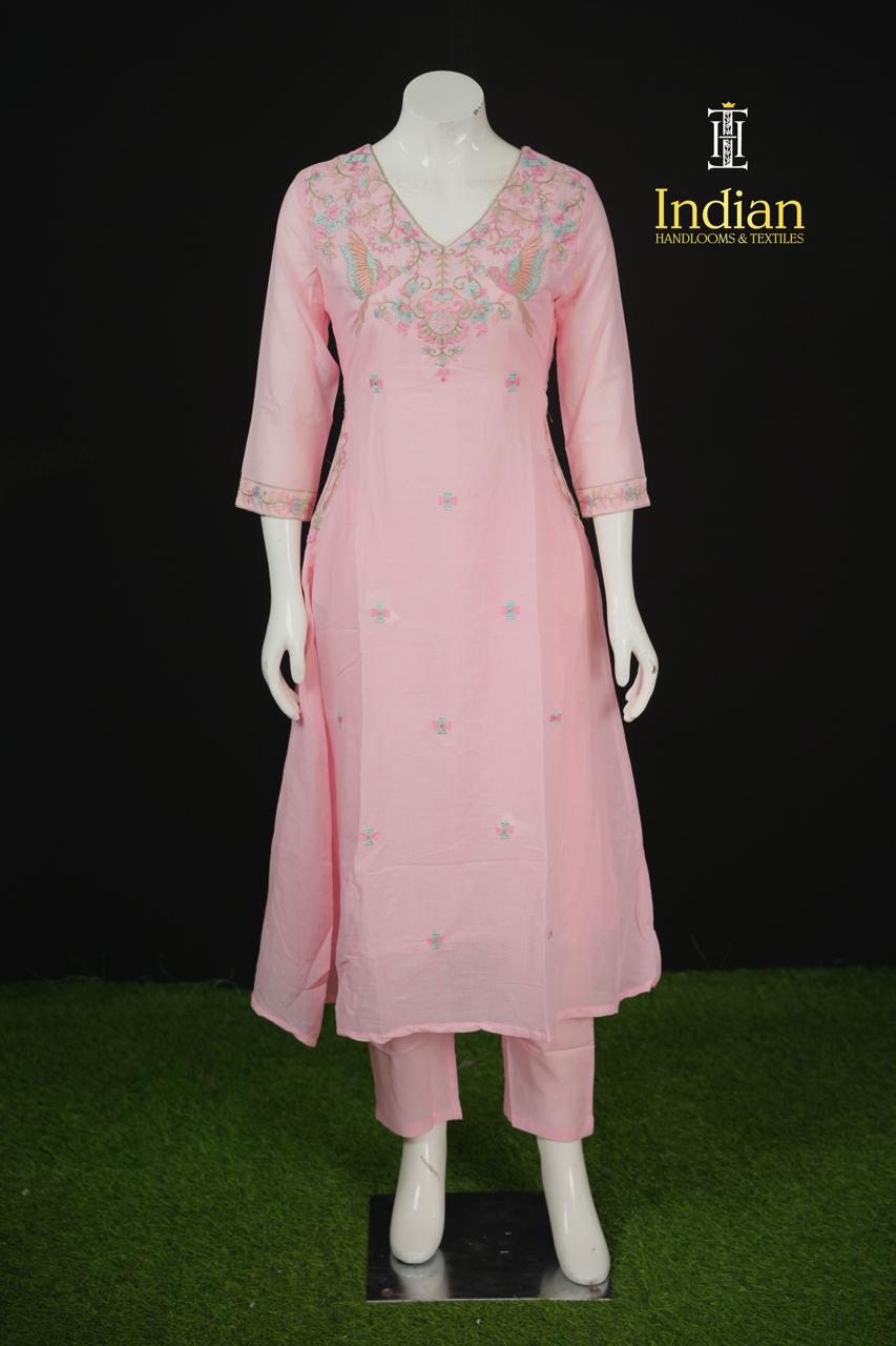 Premium Designer  Mul Cotton - Baby Pink 1