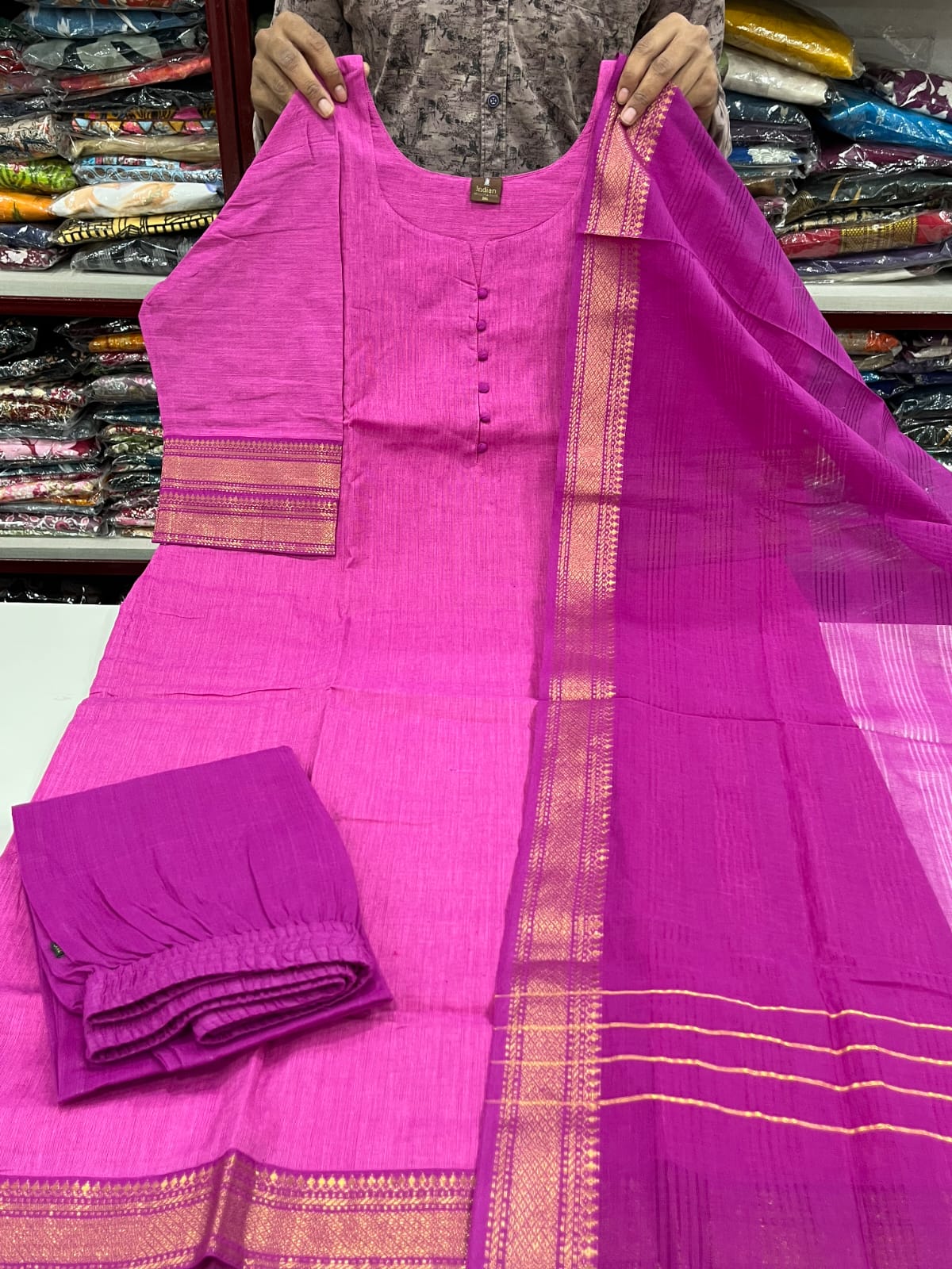 Mangalagiri Cotton Sets- Lite Pink &amp; Dark Pink