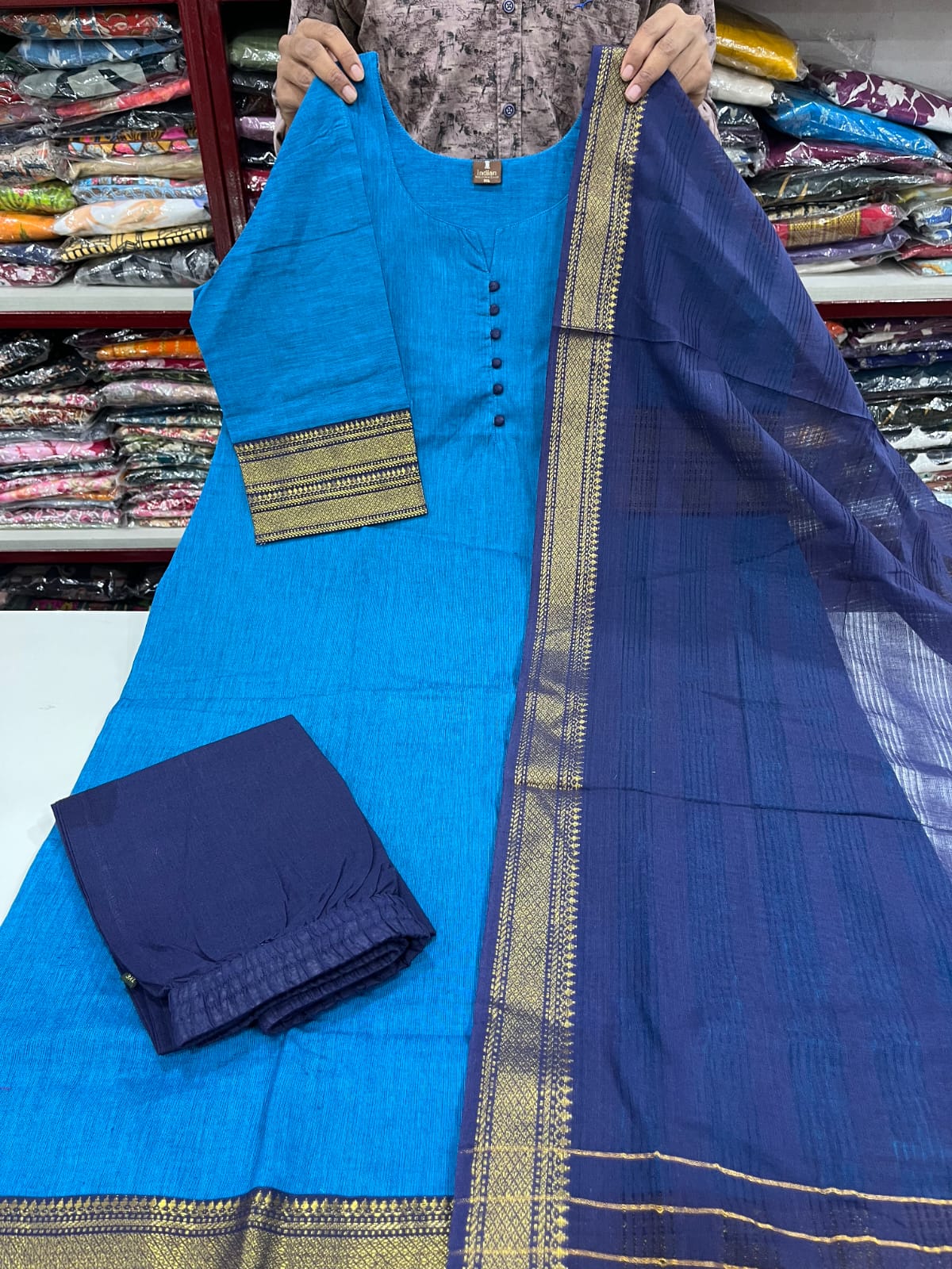 Mangalagiri Cotton Sets- Blue 3