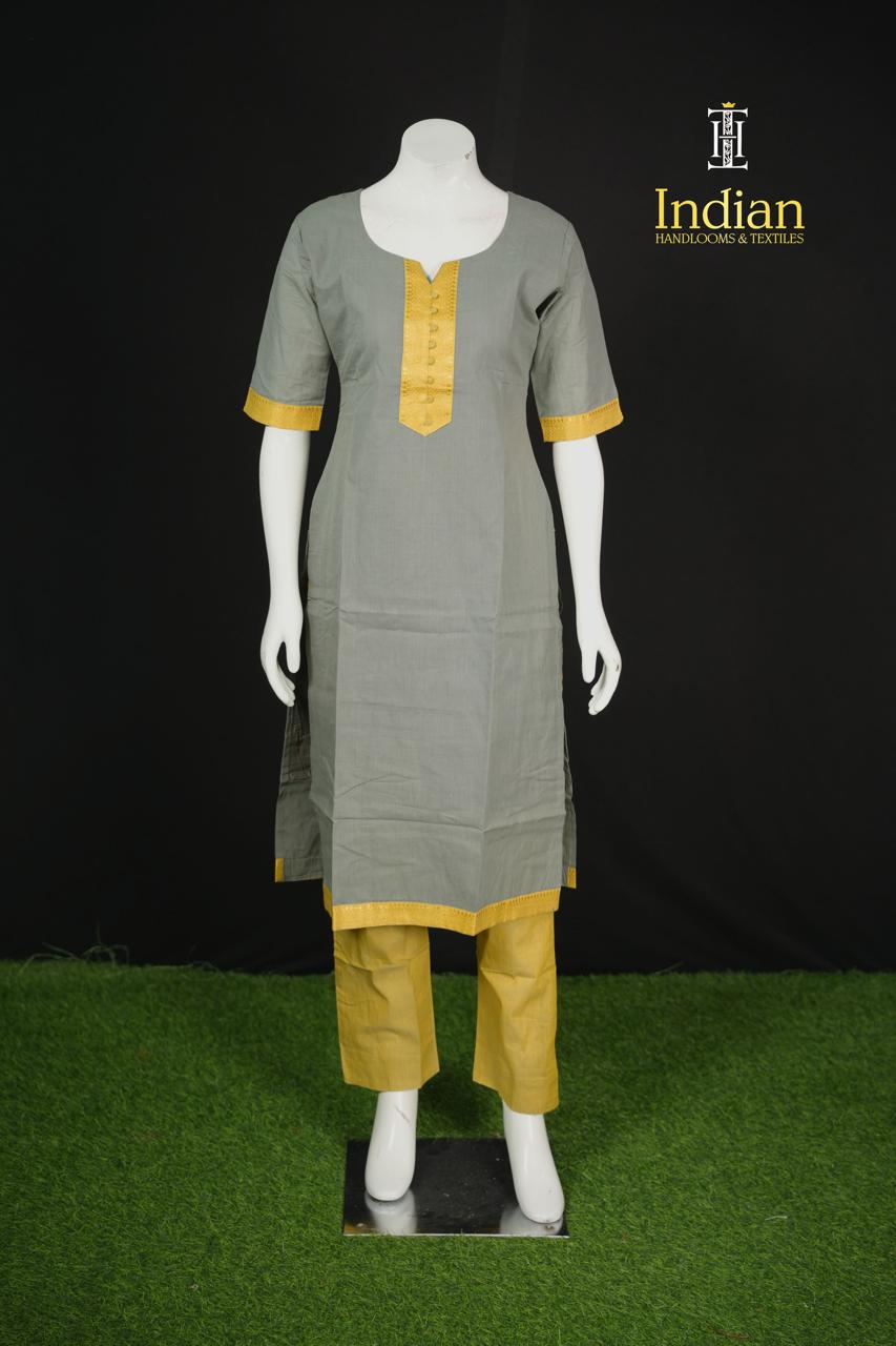 Mangalagiri Cotton Sets-LIte Grey &amp; Yellow