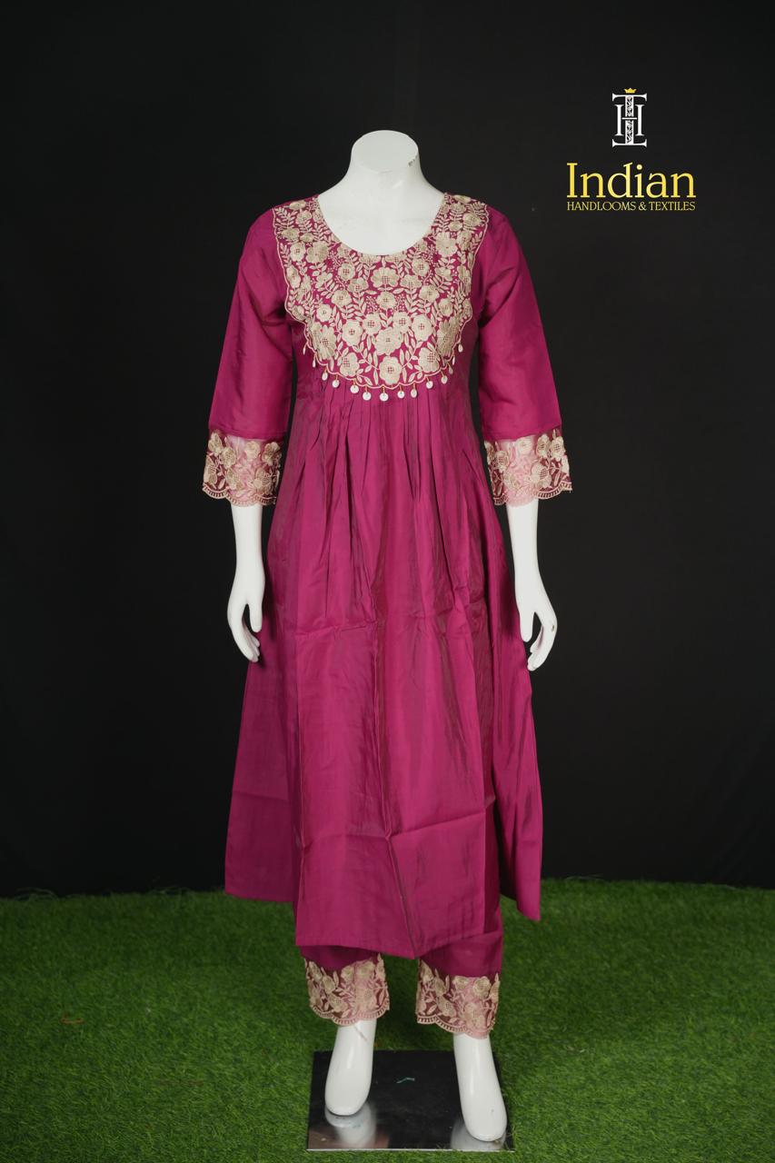Designer Roman Silk Set-Mejanta Pink 2