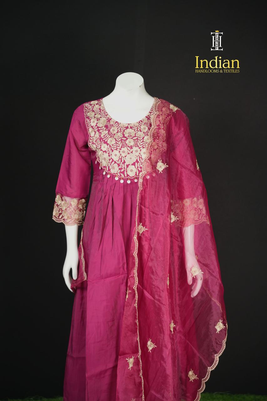 Designer Roman Silk Set-Mejanta Pink 2