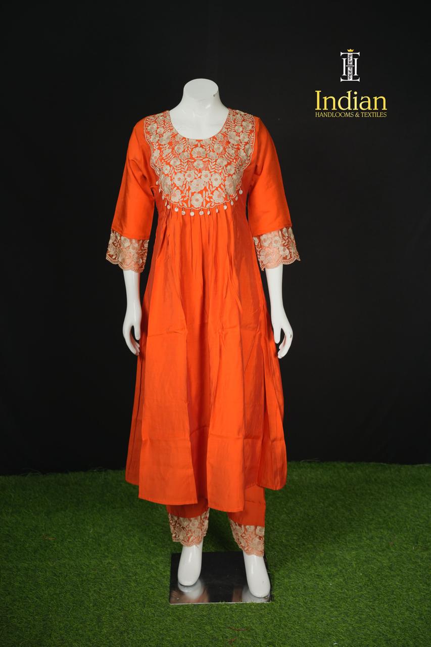 Designer Roman Silk Set-Orange 4