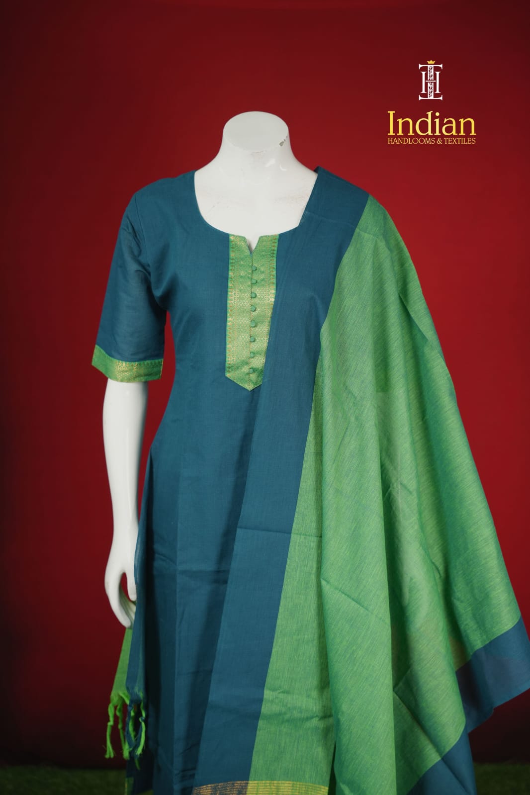 Mangalagiri Cotton Sets-Peacock Blue 1