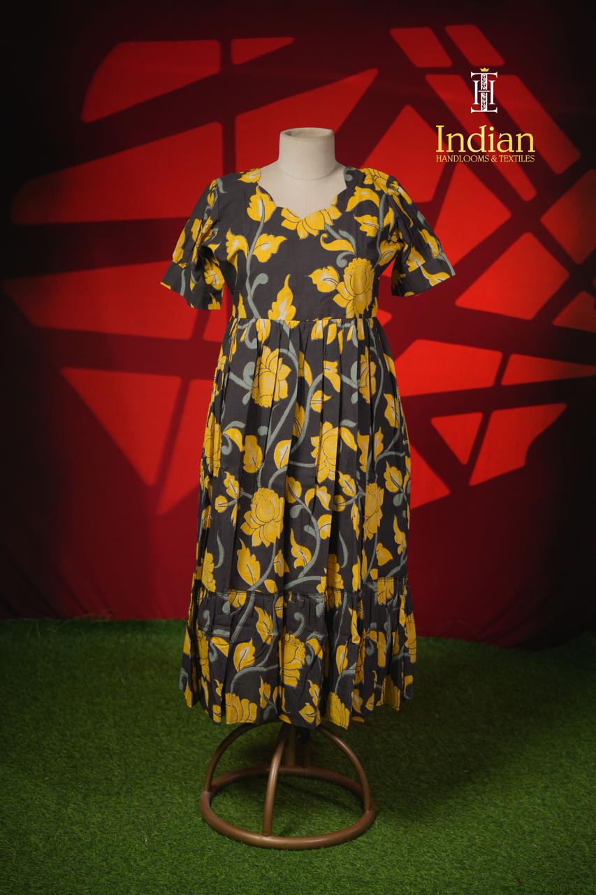 P Kalamkari Cotton Frocks- Black