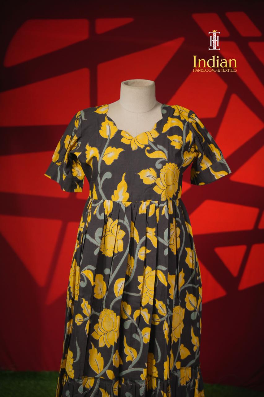 P Kalamkari Cotton Frocks- Black