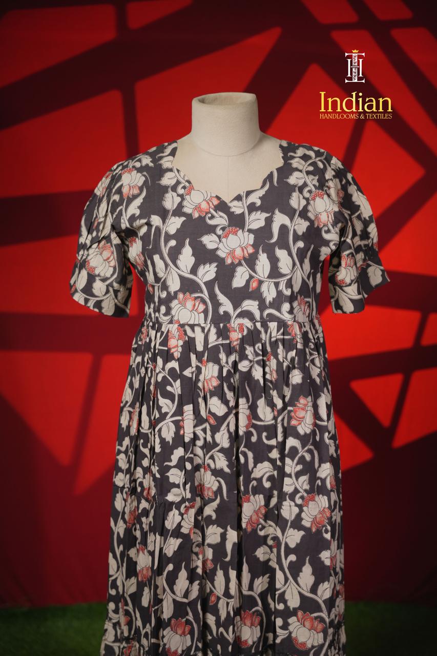 P Kalamkari Cotton Frocks- Black &amp; Red