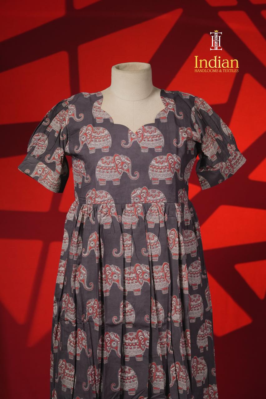 P Kalamkari Cotton Frocks- Black E