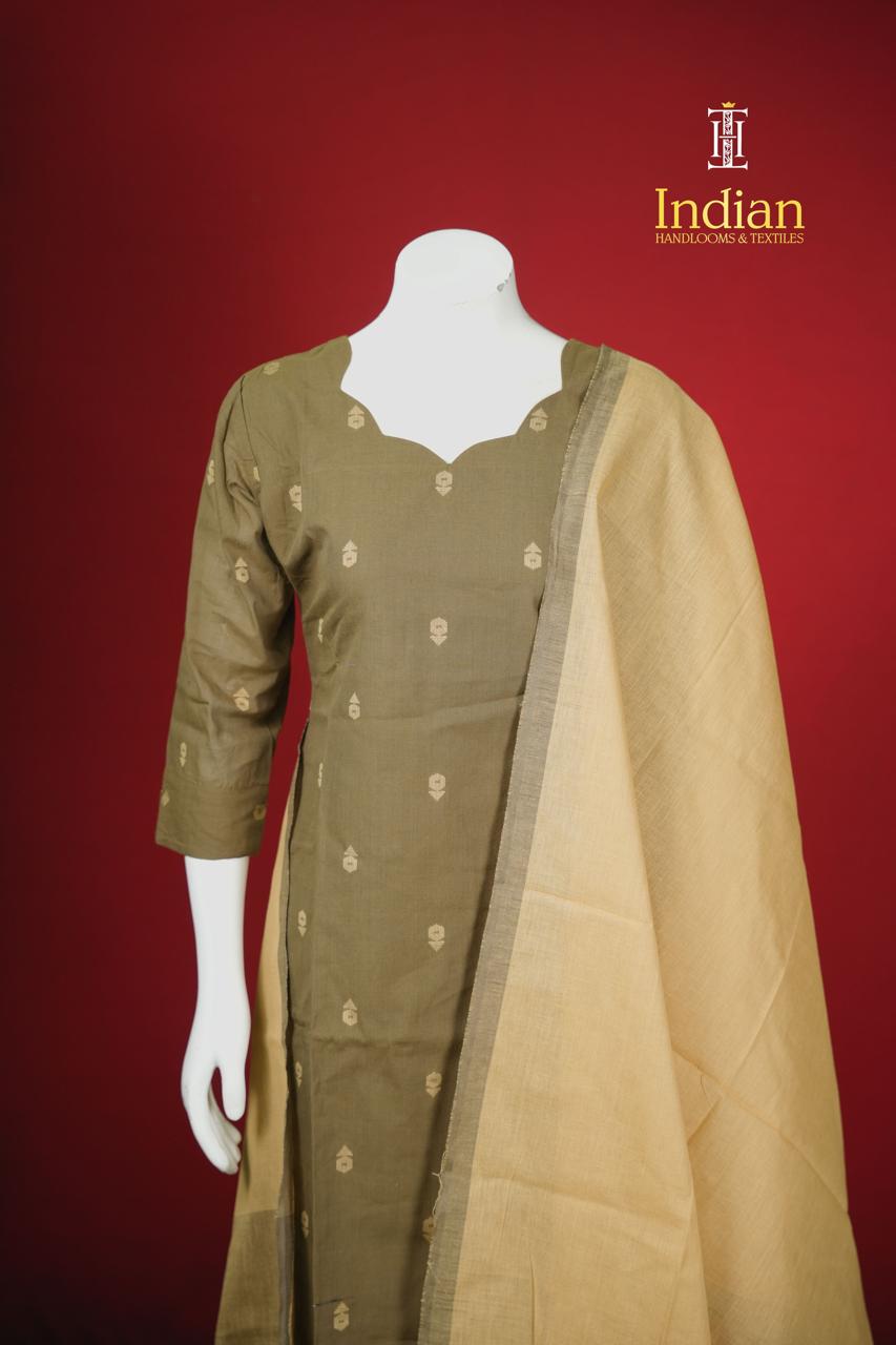 Premium Mercerised Handlooms  Cotton Sets- Mehindi Green