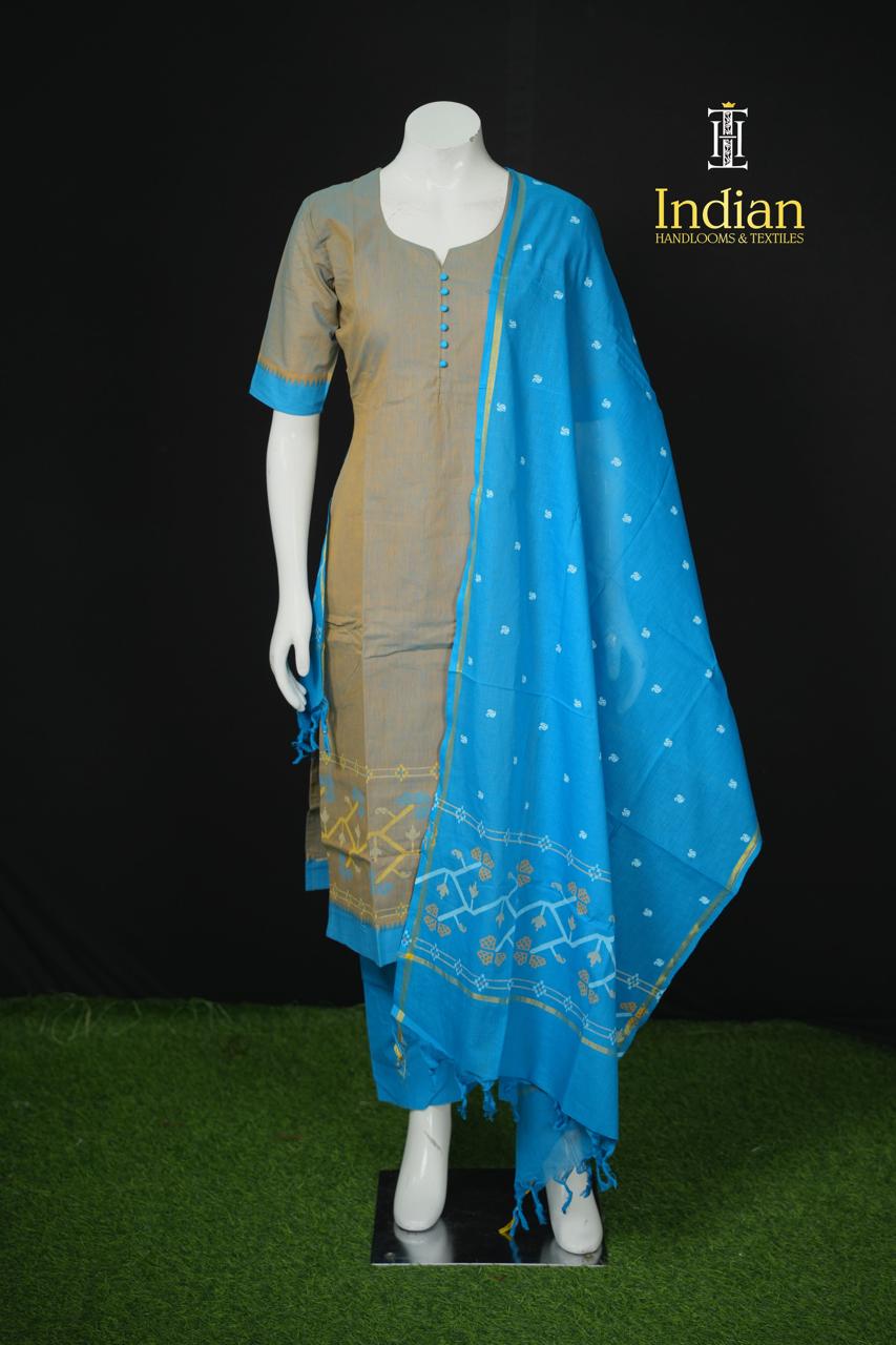 Chettinad Jamdhani Cotton Sets-Grey &amp; Blue